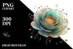 Red Rose with Golden Insertions PNG Product Image 2