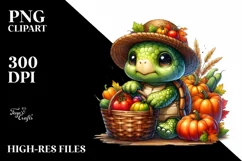 Baby Turtle Holding Autumn Vegetables | Clipart Product Image 1