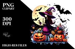 Witch Halloween Scene Sublimation Clipart Product Image 2