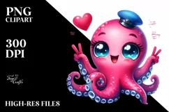 Funny Octopus Love Sign Watercolor Clipart Product Image 1