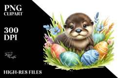 Willful Baby Otter Among Easter Eggs, PNG Product Image 2