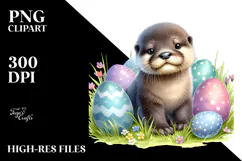 Gorgeous Baby Otter Among Easter Eggs, PNG Product Image 2