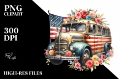 Vintage Bus USA Flag Flowers Product Image 1