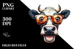 Funny Cow with Crazy Sunglasses PNG Product Image 2