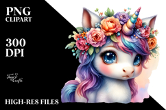 Cute Unicorn with Floral Wreath PNG Product Image 2