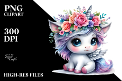 Cute Unicorn with Floral Wreath PNG Product Image 2