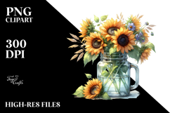 Jar Sunflower Illustration Sublimation Clipart Product Image 2