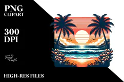 Retro Tropical Beach Sunset Clipart PNG Product Image 2