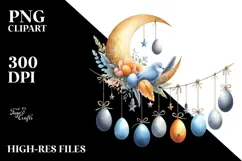 Pastel Watercolor Half Moon with Hanging Eggs PNG Product Image 2