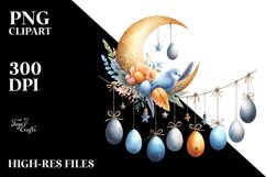 Pastel Watercolor Half Moon with Hanging Eggs PNG Product Image 2