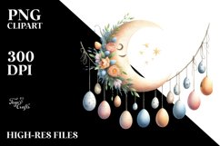 Pastel Watercolor Half Moon with Hanging Eggs PNG Product Image 2