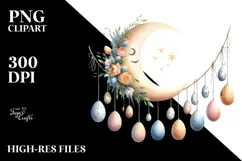 Pastel Watercolor Half Moon with Hanging Eggs PNG Product Image 2
