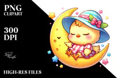 Vibrant Cute Chicken Sleeping on the Moon Clipart Product Image 2