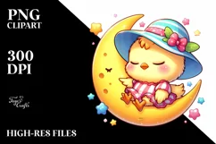 Vibrant Cute Chicken Sleeping on the Moon Clipart Product Image 4