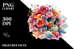 Colorful Skull with Spring Flowers PNG Product Image 2