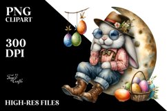 Watercolor Goofy Bunny with Flower Hat PNG Product Image 2