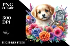 cute Baby Dog with Flowers | Clipart Product Image 1