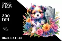 cute Baby Dog with Flowers | Clipart Product Image 1