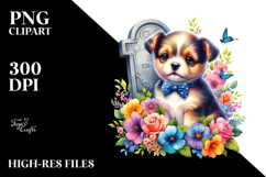 Watercolor Baby Dog with Flowers | Sublimation Clipart Product Image 2