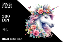 Cute Unicorn with Floral Wreath PNG Product Image 2
