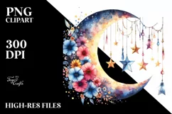 Vibrant Moon with Flowers PNG Product Image 1