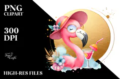 Cute Flamingo Drinking Cocktail, PNG Product Image 2