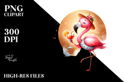 Cute Flamingo Drinking Cocktail, PNG Product Image 2