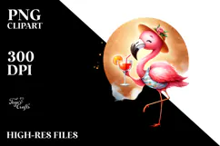 Cute Flamingo Drinking Cocktail, PNG Product Image 2