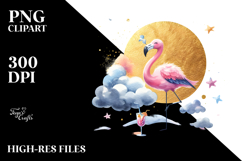 Cute Flamingo Drinking Cocktail, PNG Product Image 2