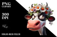 Exaggerated Holstein Cow with Flower Crown PNG Product Image 2
