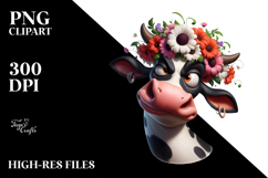 Holstein Cow with Flower Crown, PNG Product Image 2
