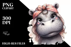 Funny Hippo Diva Look Watercolor Clipart Product Image 1