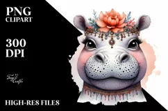 Funny Hippo Diva Look Watercolor Clipart Product Image 3