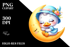 Vibrant Cute Baby Swan Sleeping on the Moon Clipart Product Image 2