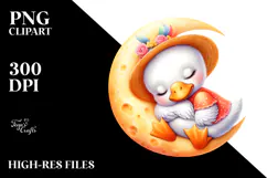 Vibrant Cute Baby Swan Sleeping on the Moon Clipart Product Image 2