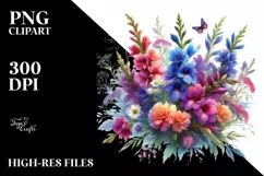 Vibrant Colorful Watercolor Buquet with Lobelia Product Image 3