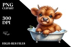 Baby Highland Cow in Bath Tub | Clipart Product Image 1