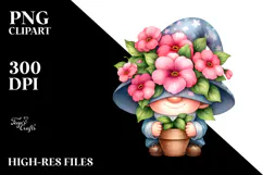 Cute Gnome with Big Hat and Impatiens, PNG Product Image 2