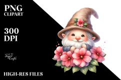Cute Gnome with Big Hat and Impatiens, PNG Product Image 2