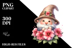 Cute Gnome with Big Hat and Impatiens, PNG Product Image 2