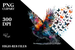 Colorful Bird with Butterfly Silhouettes PNG Product Image 2