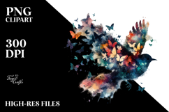 Colorful Grungy Bird with Butterfly Silhouettes, Transparent Product Image 2
