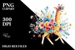 Colorful Giraffe Floral Whimsical Clipart Product Image 3