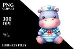 Colorful Baby Hippo Sailor Suit | Summer Clipart Product Image 3