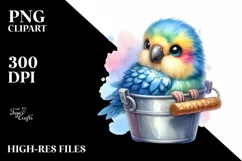 Colorful Small Baby Parrot in Bucket | Clipart Product Image 1