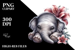 Cute Baby Elephant Sleeping PNG Product Image 2
