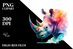 Vibrant Watercolor Pastel Rhino Clipart Product Image 2
