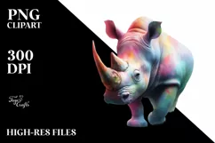 Vibrant Watercolor Pastel Rhino Clipart Product Image 4