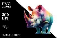 Vibrant Watercolor Pastel Rhino Clipart Product Image 2