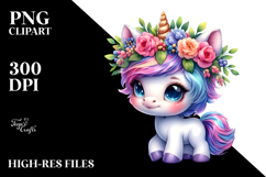 Playful Baby Unicorn with Floral Wreath, Transparent PNG Product Image 2
